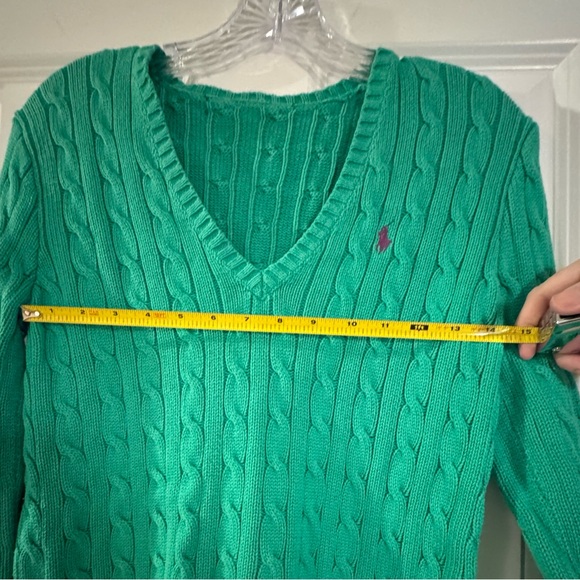 Polo Ralph Lauren Green V-Neck Cable Knit Sweater - Picture 3 of 6